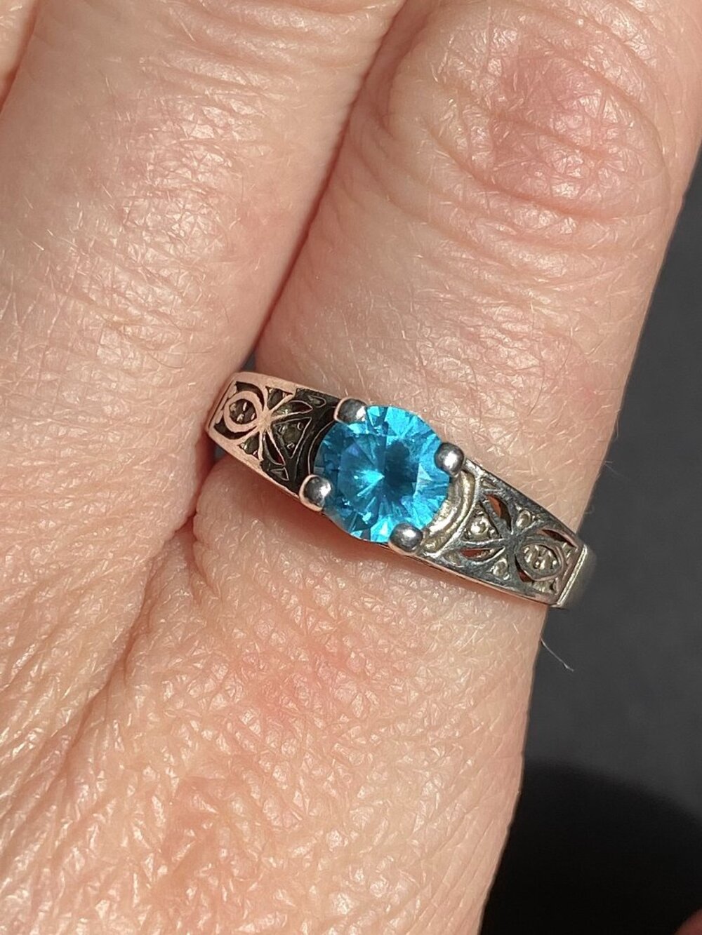 Dreamland Sterling Silver and Blue Cubic Zirconia Filigree Engagement Ring